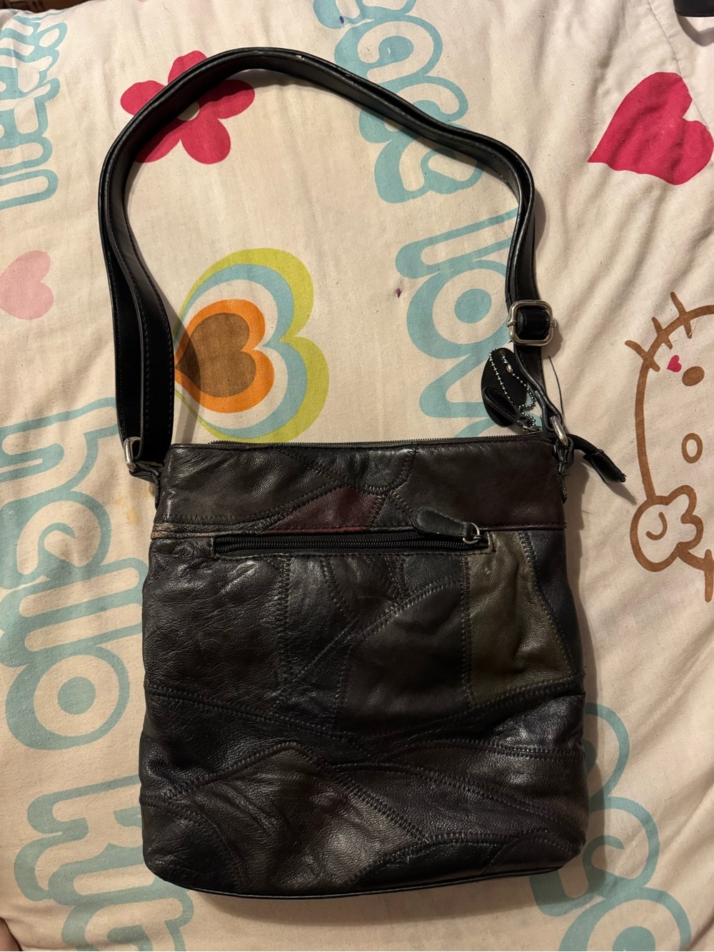 Jaclyn Smith Black Patchwork Leather Messenger Bag